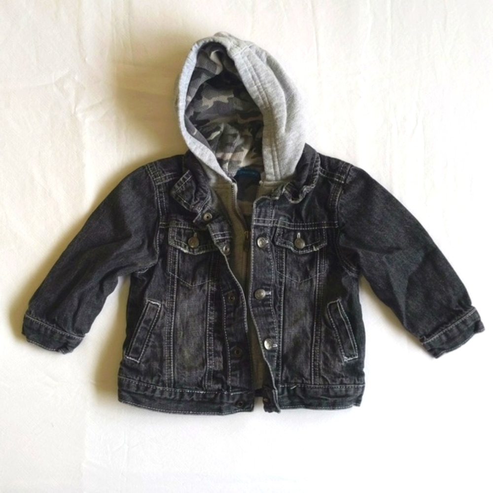 Greendog Boys Layered Look Denim Jacket Hooded Camo Black Gray Size 18M